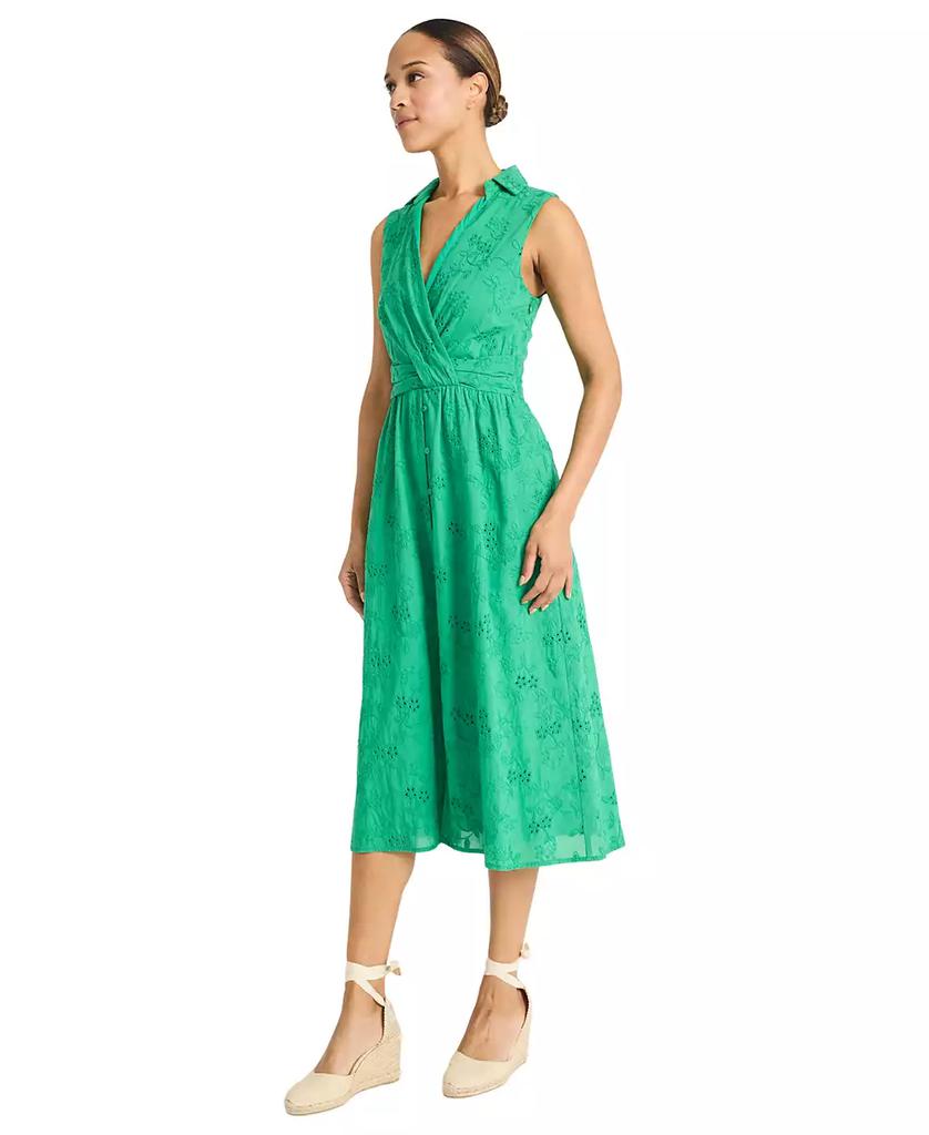 Maggy London Women's Cotton Eyelet V-Neck Shirtdress