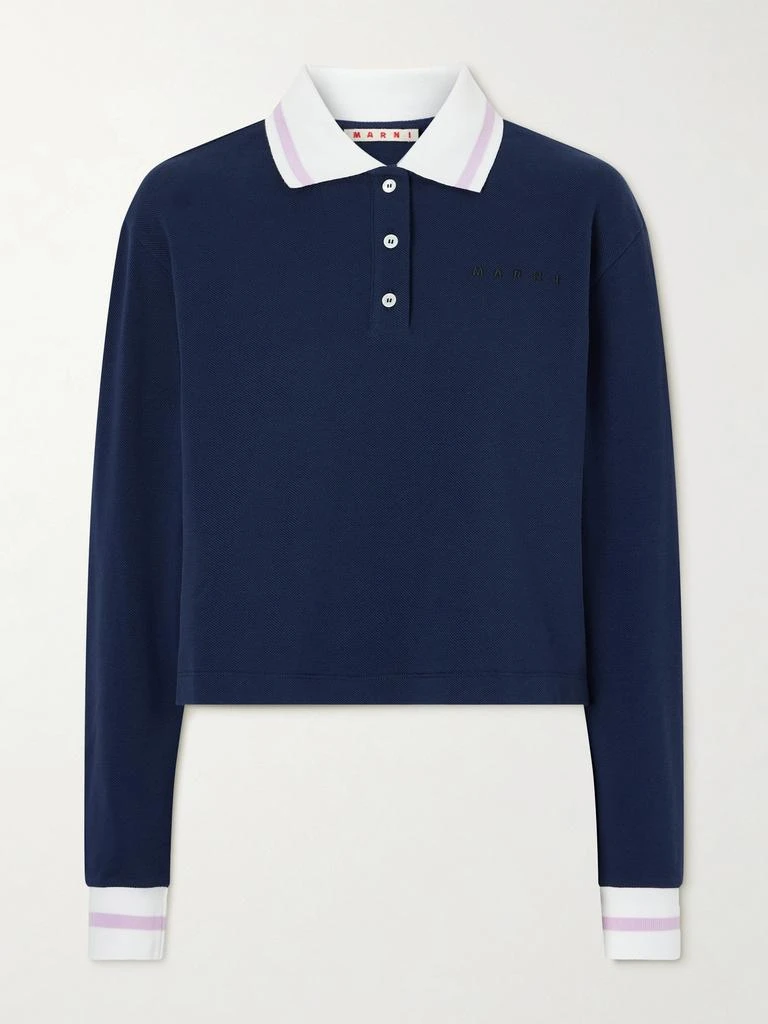 Marni Striped Embroidered Cotton-piqué Polo Shirt - Navy - IT36
