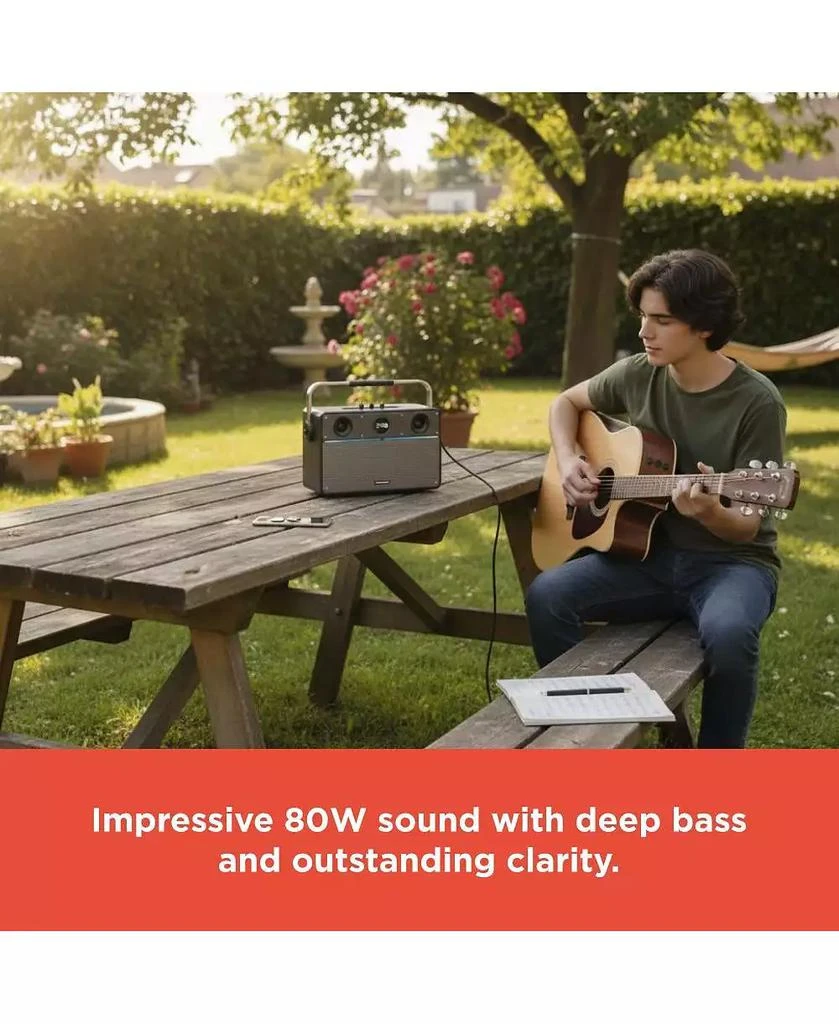 RadioShack 80W Wireless Speaker, Bluetooth/USB/AUX, Guitar 
Mic Inputs, Metallic Finish and Grill For Powerful Sound – Model 4001985 2