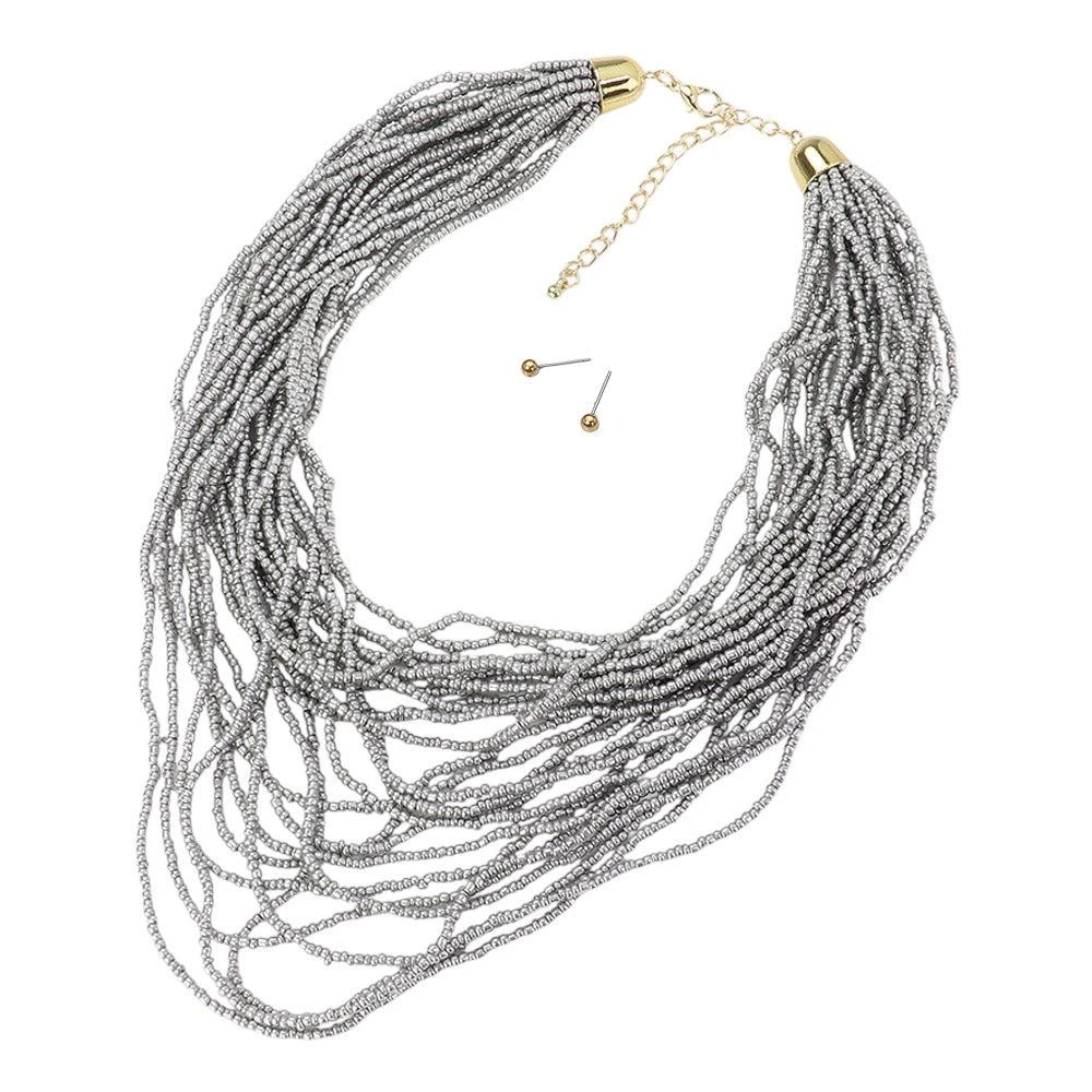 FASHNZFAB Seed Beaded Multi Layered Strand Necklace 2