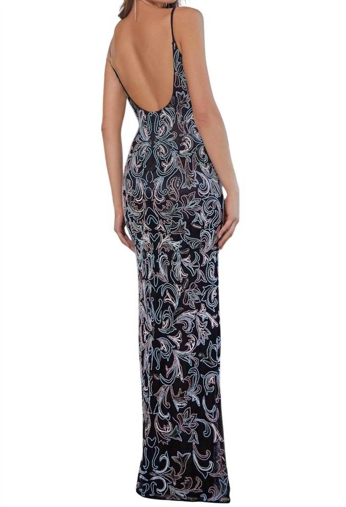 SCALA Long Multi Pattern Gown In Multi/black 2