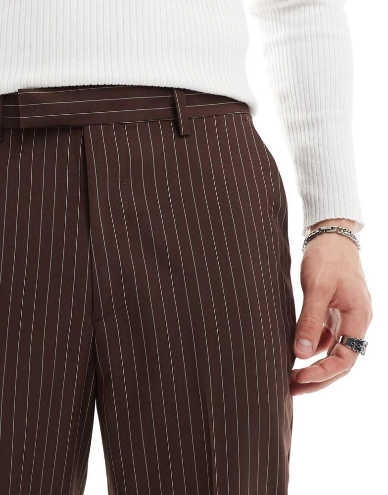 ASOS ASOS DESIGN smart tapered pinstripe trousers in brown 2