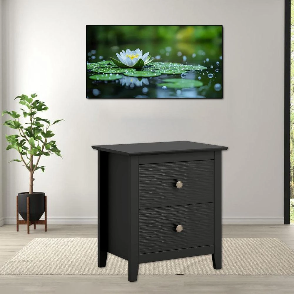 Hivvago Sleek Modern Bedside Stand with Dual Drawer Storage