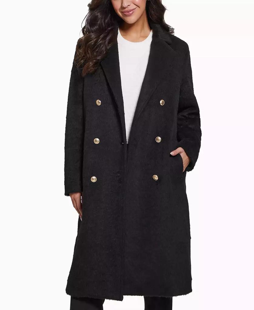 Women's Textured Double-Breasted Notched-Collar Coat – On