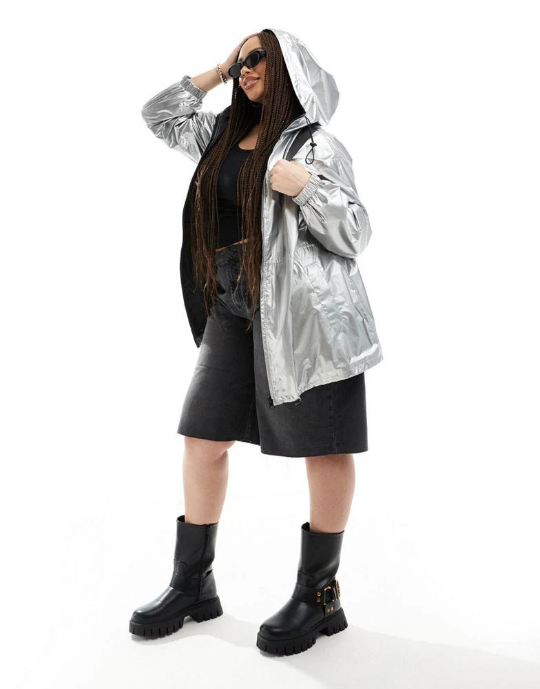 ASOS ASOS DESIGN Curve metallic rain bomber jacket in silver 4