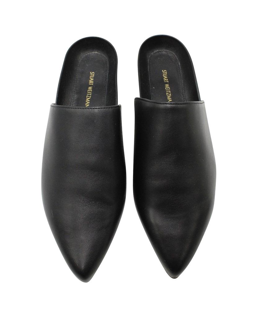 Stuart Weitzman Flat Mules in Black Leather
