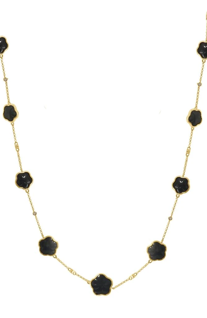 Effy 14K Yellow Gold Onyx Flower & Diamond Station Necklace - 0.12ct. 1
