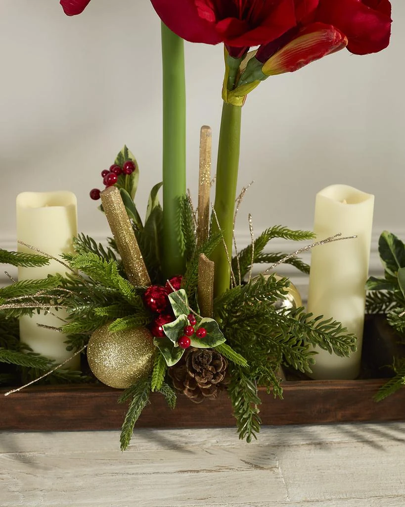 T&C Floral Company Amaryllis 37" Faux Floral Arrangement in Wood Tray with Candles 5