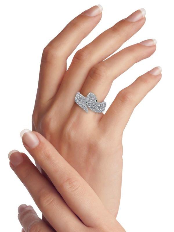 CZ by Kenneth Jay Lane Rhodium Plated & Cubic Zirconia Snake Ring