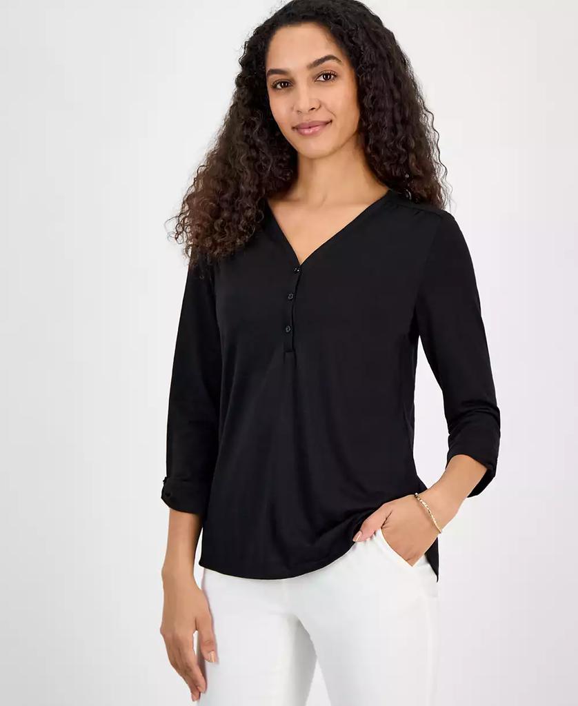 Kasper Women's Box-Pleat Keyhole Floral Top, Regular