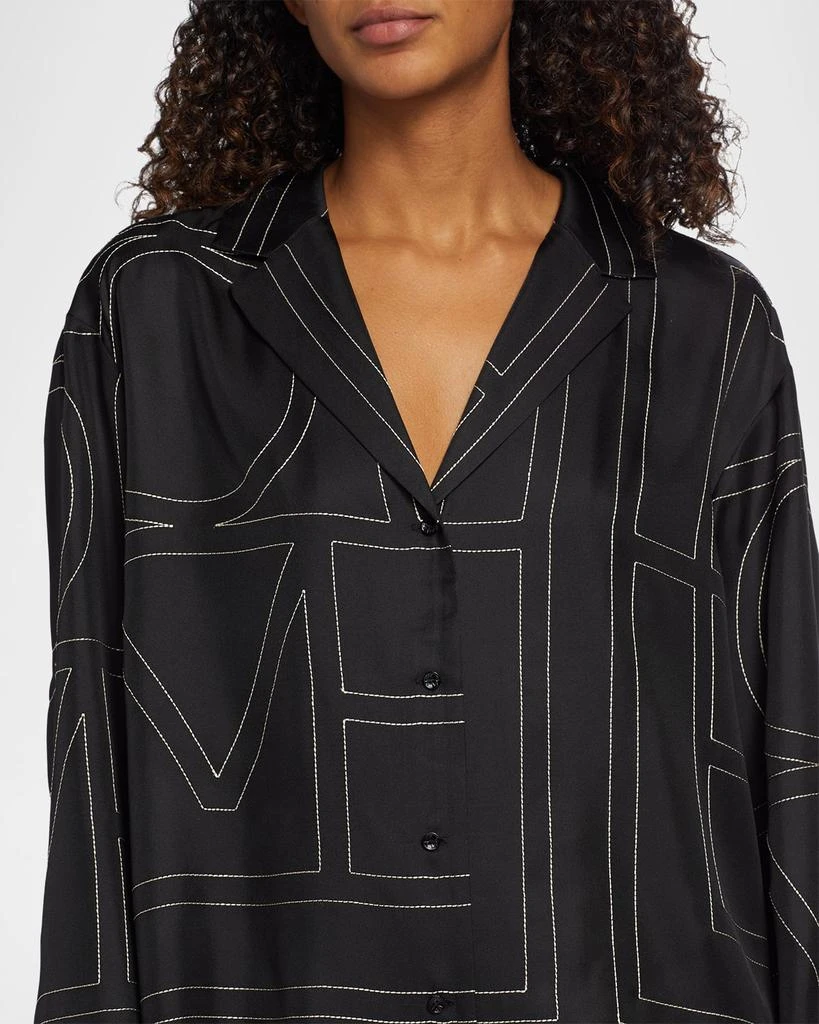 Totême Monogram-Embroidered Silk Pajama Top 5