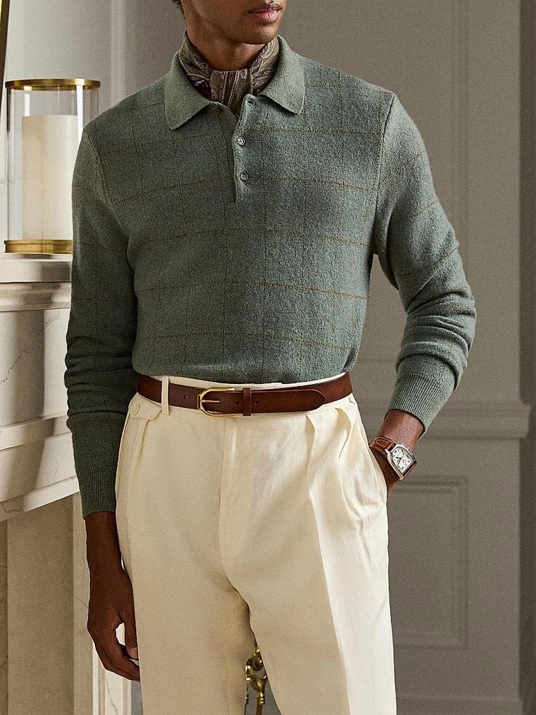 Ralph Lauren Plaid Cashmere-Wool Polo-Collar Sweater 6