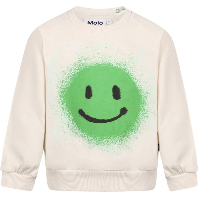 MOLO Green smiley face print baby sweatshirt and sweatpants in white