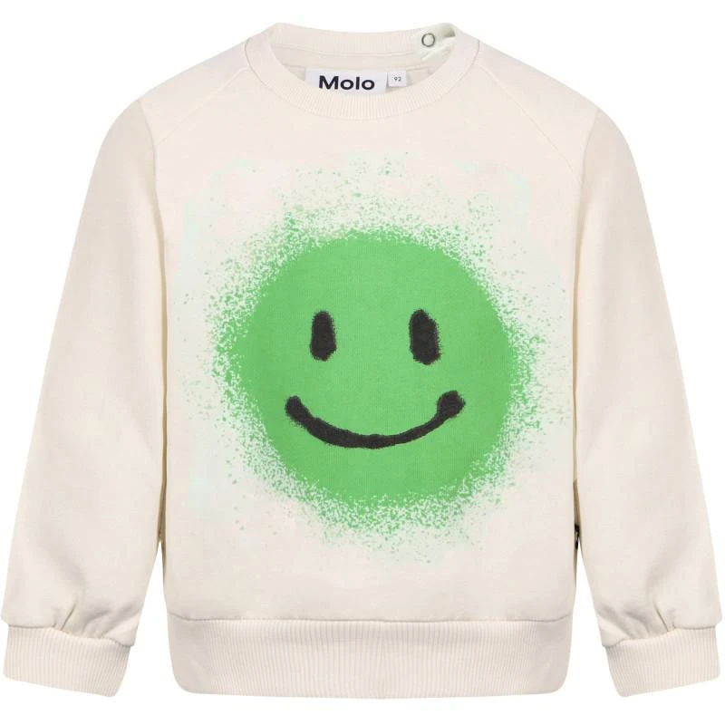 Molo Green smiley face print baby sweatshirt and sweatpants in white 2