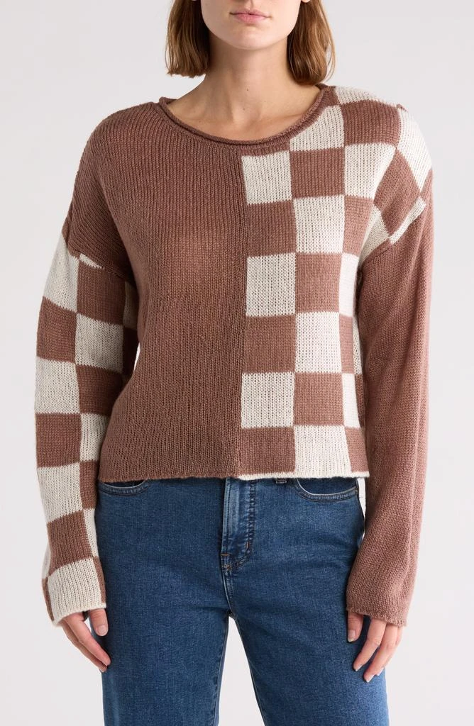 Blu Pepper Checker Colorblock Crop Sweater 1