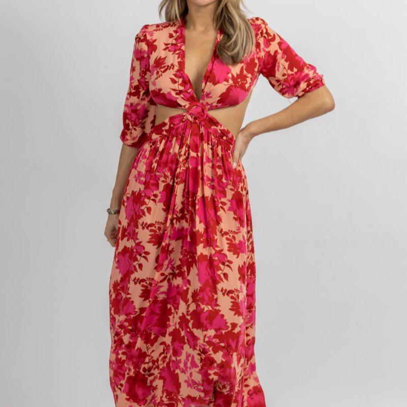 Sundayup Cutout Cross Midi Dress In Hot Pink Floral
