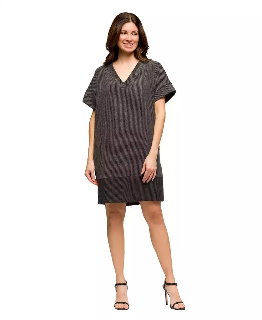 24seven Comfort Apparel Women's V Neck Loose Fit Short Sleeve Pocket T Shirt Dress 1