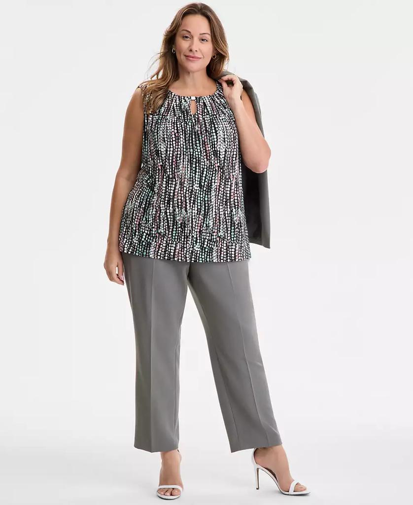 Kasper Plus Size Dot-Print Keyhole Top