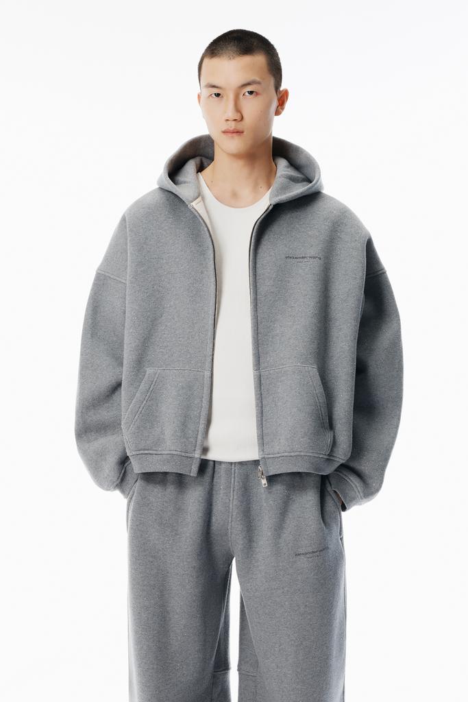 Alexander Wang Unisex Grey Hotfix Terry Zip Hoodie - Free Shipping