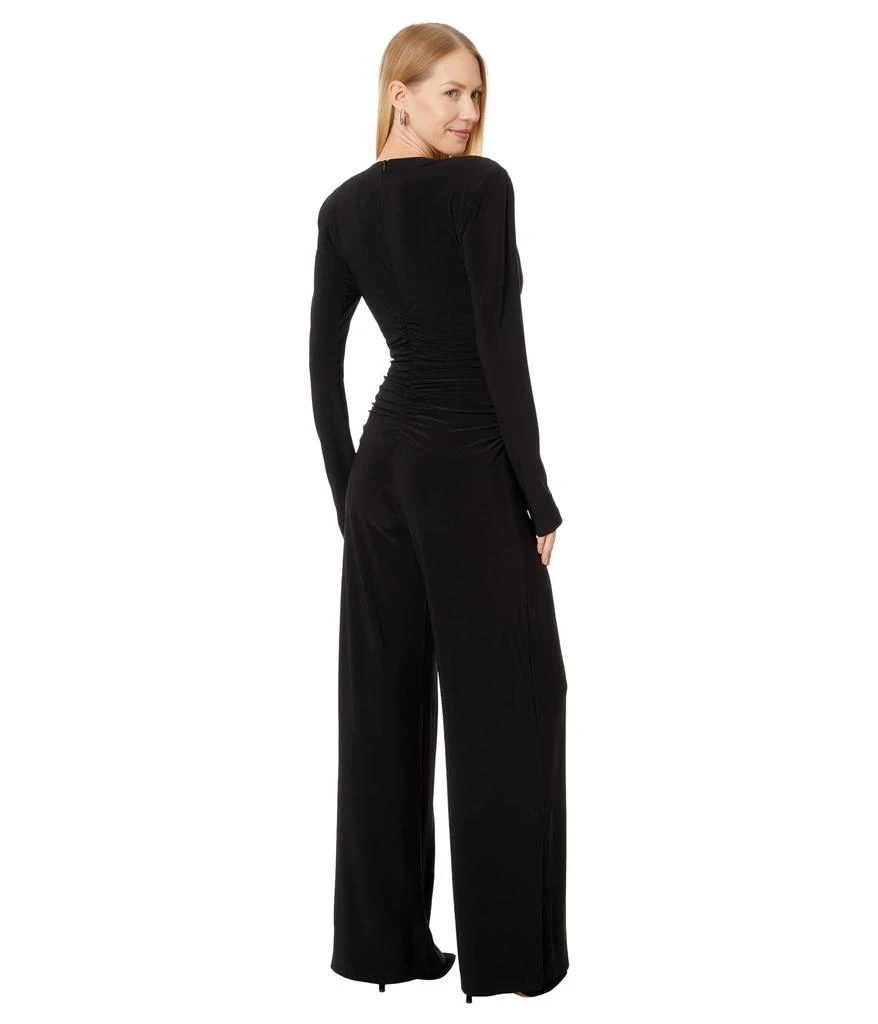Norma Kamali V-Neck Long Sleeve Shirred Waist Jumpsuit with Shoulder Pads 2