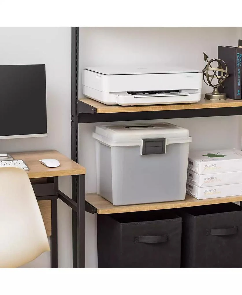 IRIS USA File Box WeatherPro Portable File Organizer Plastic File Box for Letter File w/ Organizer-Lid, Durable Lid and Seal w/ Secure Latching Buckles, Stackable and Nestable, Pearl 19 Qt. 1 Pack 2