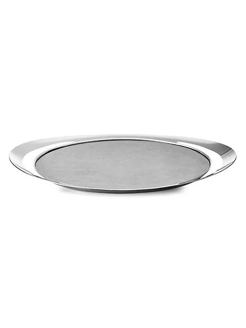 Georg Jensen Cobra Removable Leather Inlawy Stainless Steel Handle Serving Tray 2