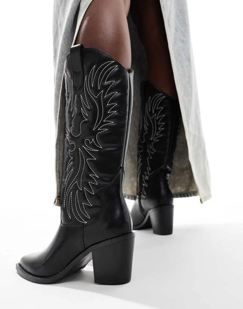 Glamorous Glamorous western heeled knee boots in black 4