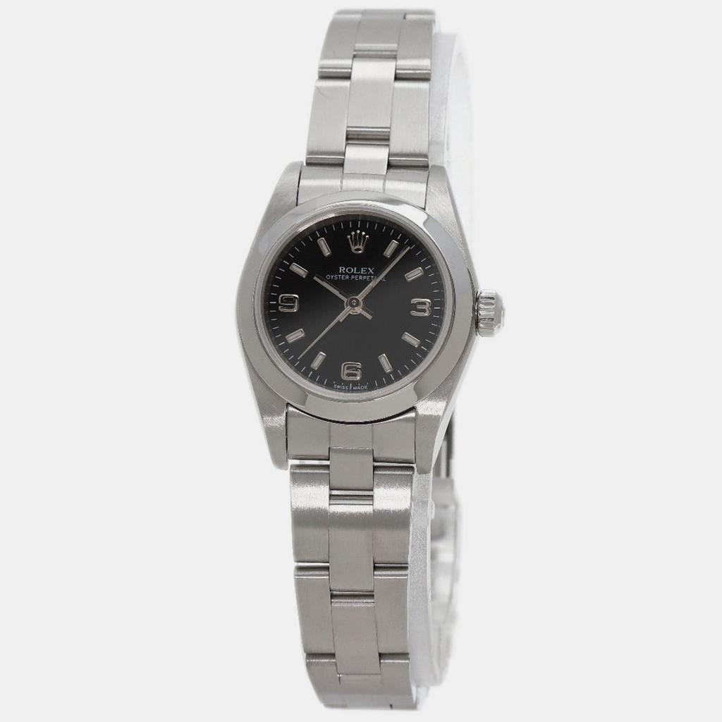 Rolex Rolex Black Stainless Steel Oyster Perpetual 76080 Automatic Women's Wristwatch 24 mm