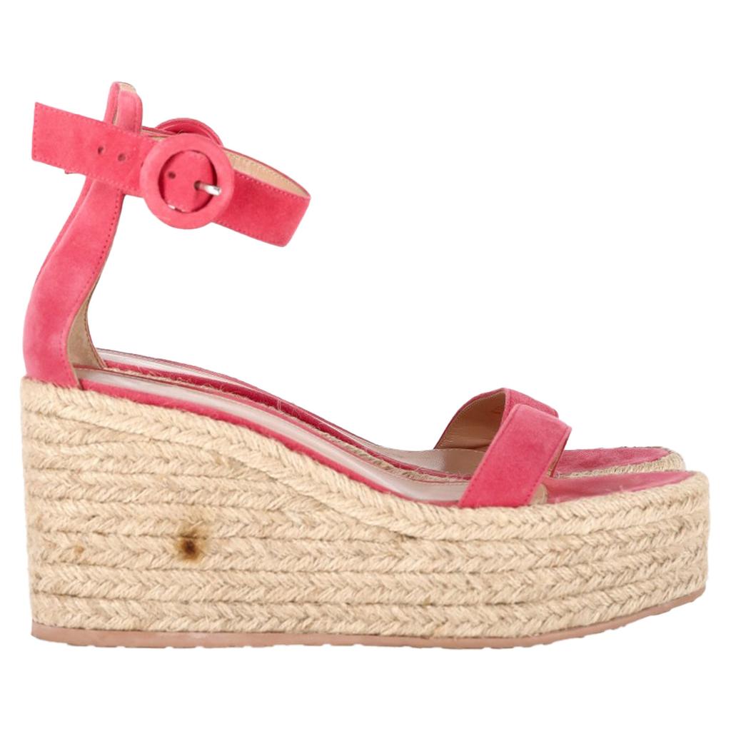 Gianvito Rossi Portofino Platform Wedge Espadrille Sandals In Pink Suede