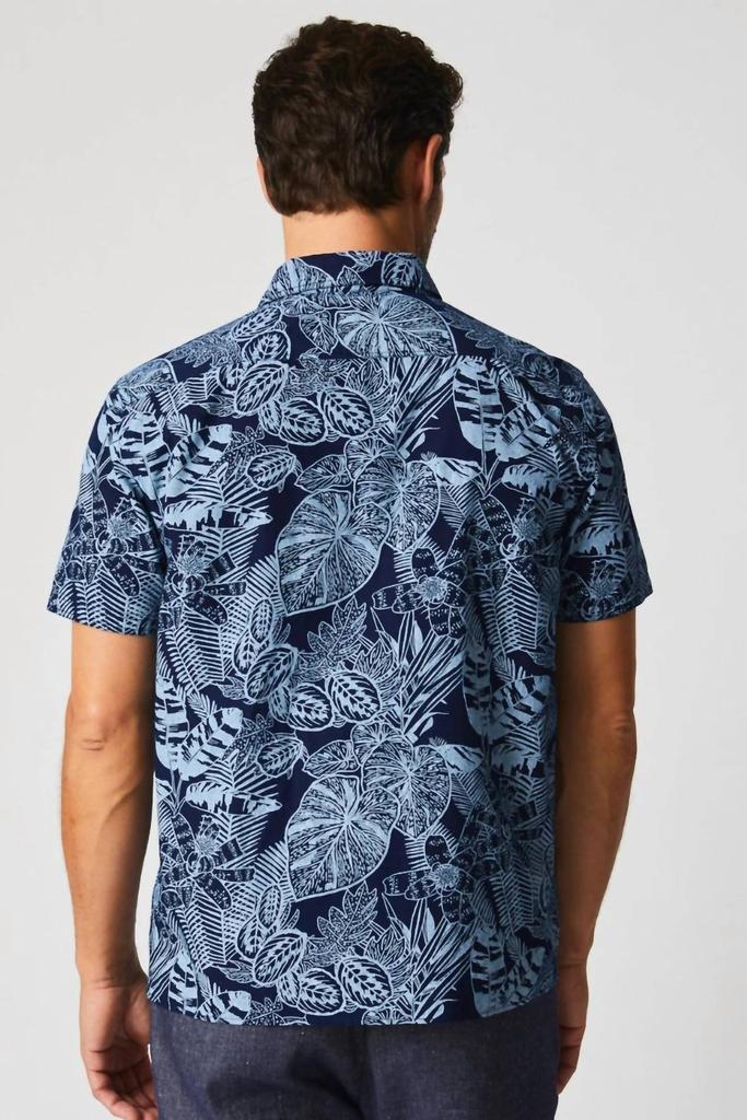 Billy Reid Short Sleeve Treme Block Shirt In Indigo Botanical