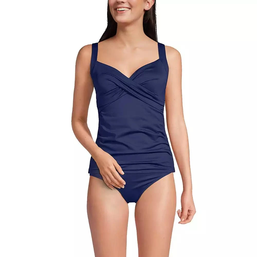Lands' End Women's Long Torso V-Neck Wrap Underwire Tankini Swimsuit Top 1
