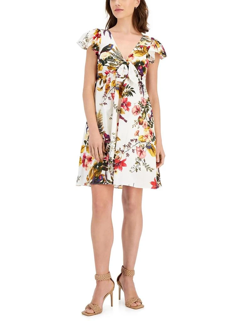Taylor Womens Cotton Tie-Front Mini Dress 1