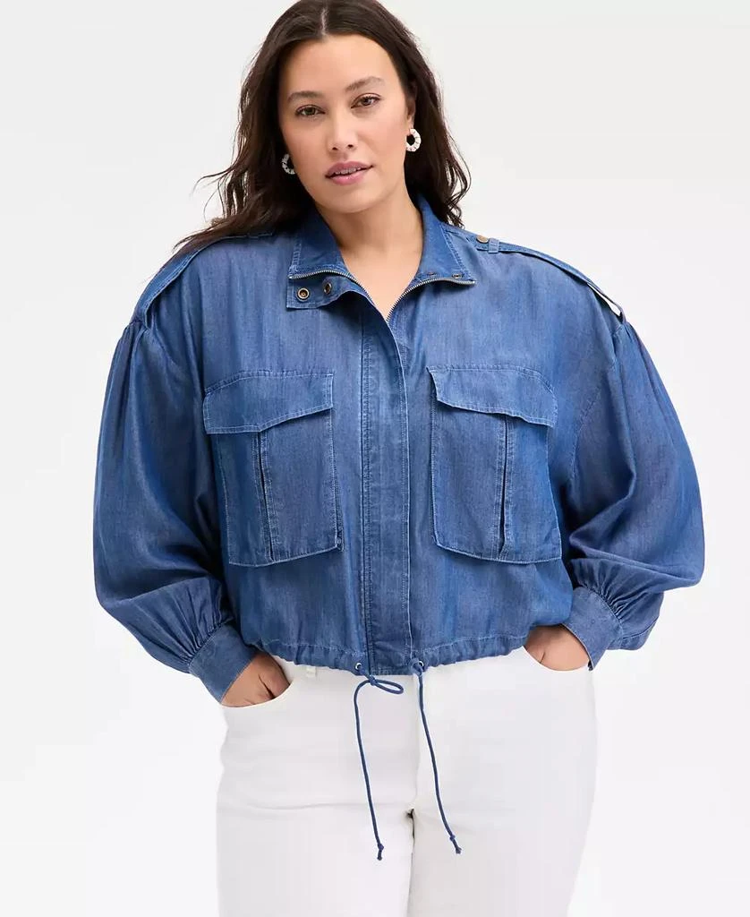 On 34th Trendy Plus Size Chambray Cropped Jacket, Exclusively at Macy's 1