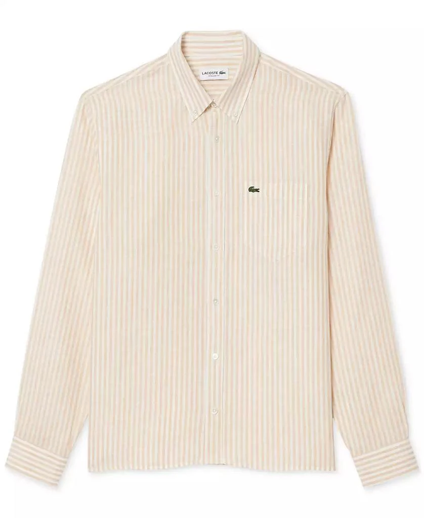 Lacoste Men's Long Sleeve Striped Button-Down Linen Shirt 3
