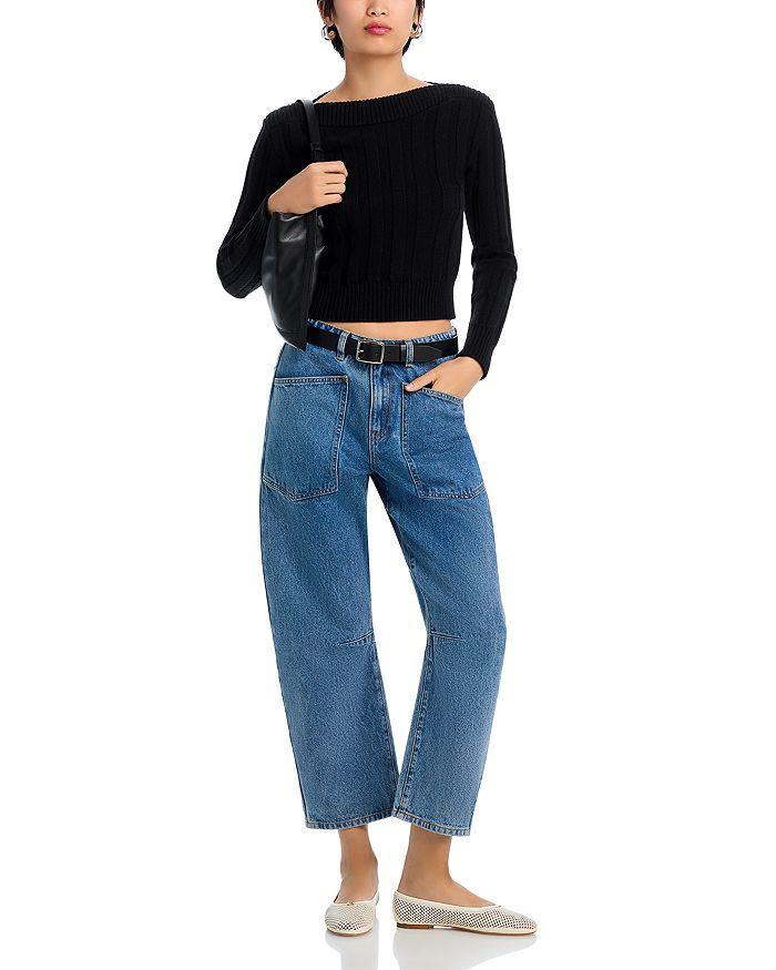 STEVE MADDEN Haniel High Rise Cropped Barrel Jeans in Blue Denim