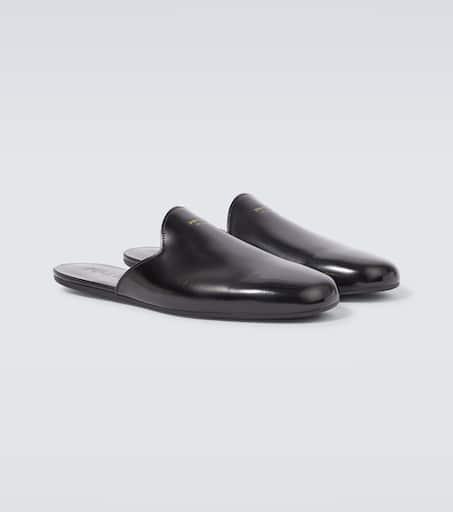 靴 PRADA Leather Mules Prada 40mm Mule Black Brushed Leather