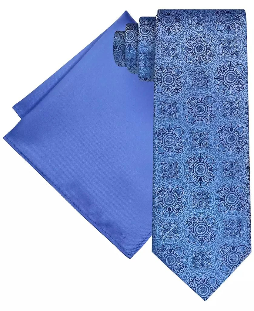 Steve Harvey Men's Ornate Medallion Tie & Solid Pocket Square Set 1
