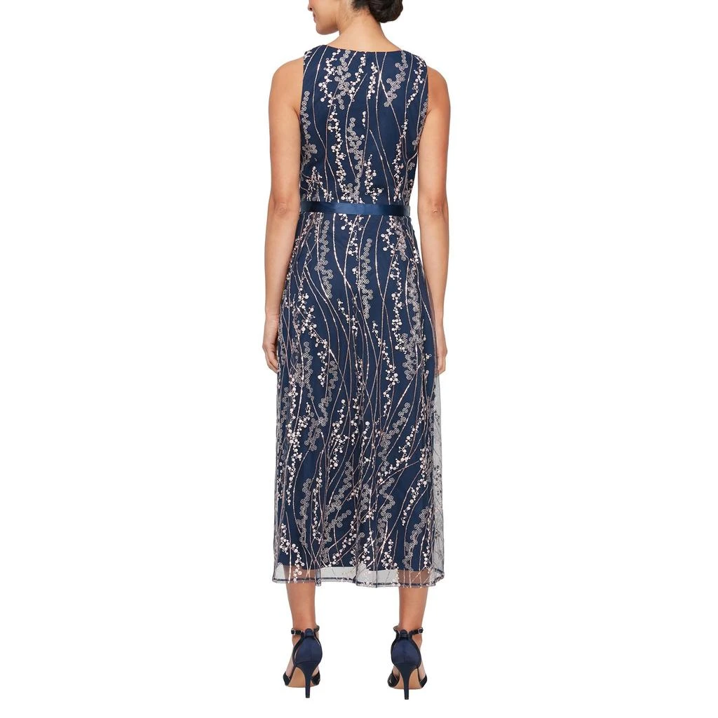 Alex Evenings Midi Length Embroidered Dress with Satin Tie Belt 2