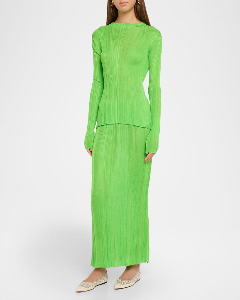 Gabriela Hearst Aveda Mock-Neck Silk Plisse Knit Sweater