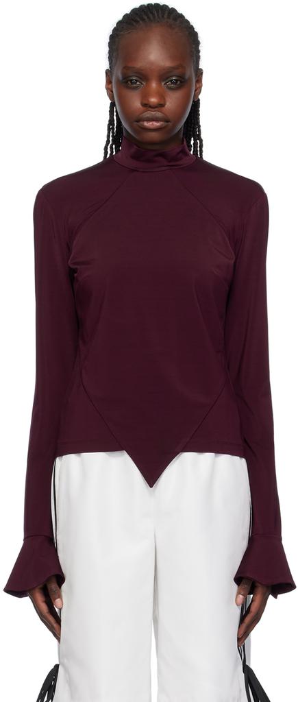 FIDAN NOVRUZOVA Burgundy Flared Cuff Long Sleeve T-Shirt