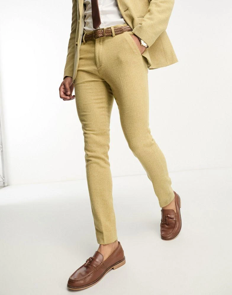ASOS ASOS DESIGN skinny wool mix suit trousers in stone herringbone 5