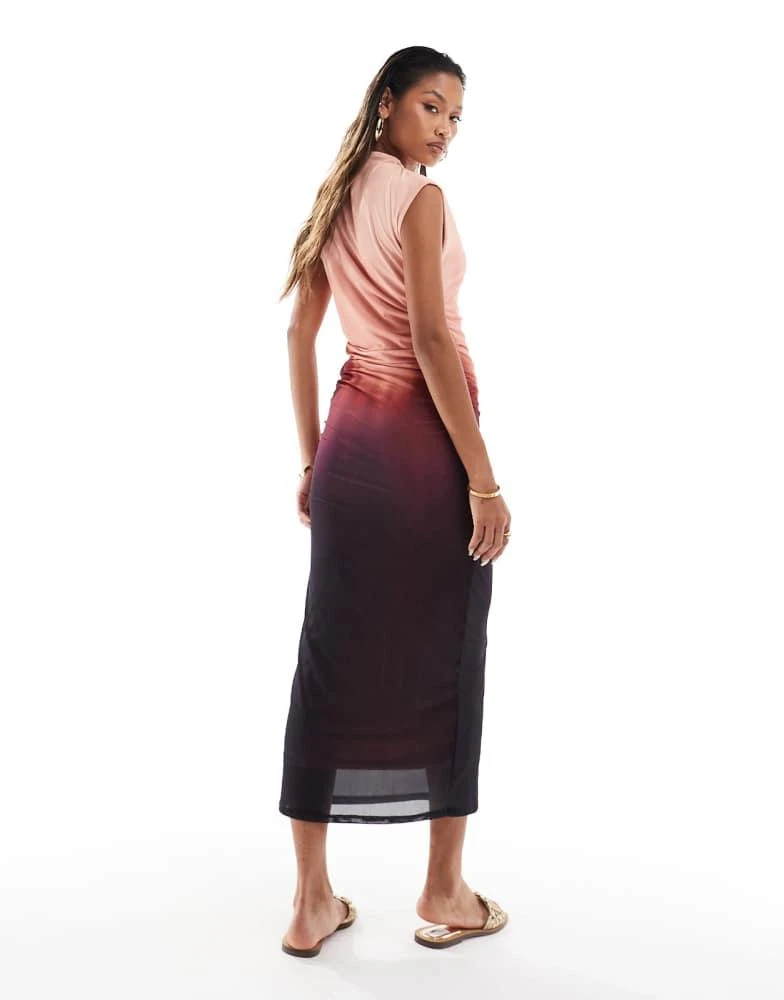 River Island River Island high neck ombre mesh midi dress in pink 3