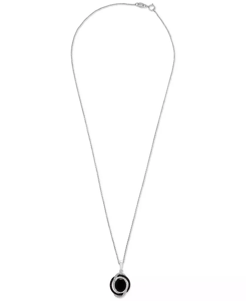 Macy's Onyx & Black & White Diamond (1/5 ct. t.w.) Interlocking Ring 18" Pendant Necklace in Sterling Silver 2