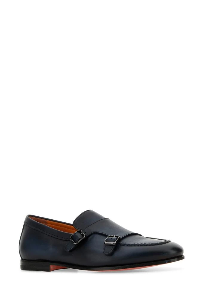 Santoni Midnight blue leather Dong monk strap shoes 2