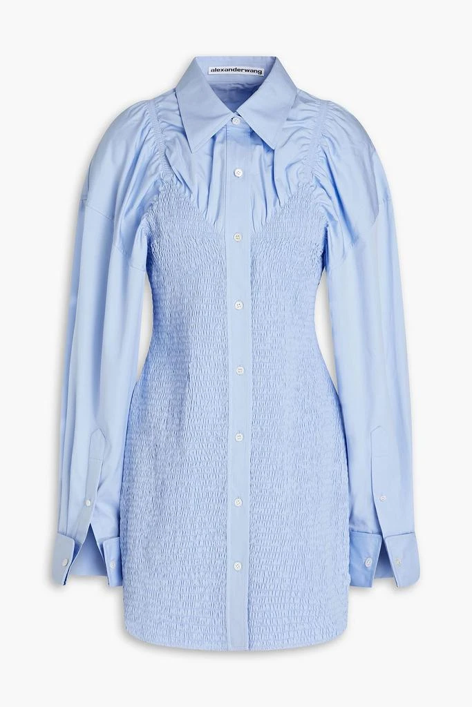 ALEXANDER WANG Shirred cotton-poplin mini shirt dress 1
