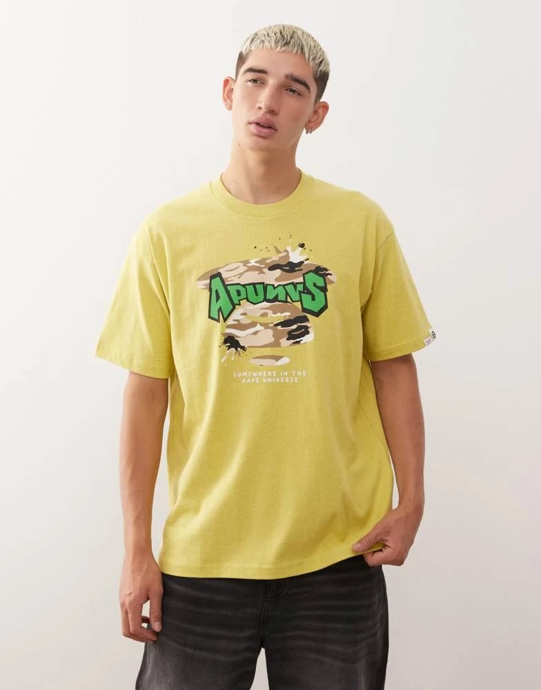 Aape by A Bathing Ape boxy t-shirt in yellow with chest and back