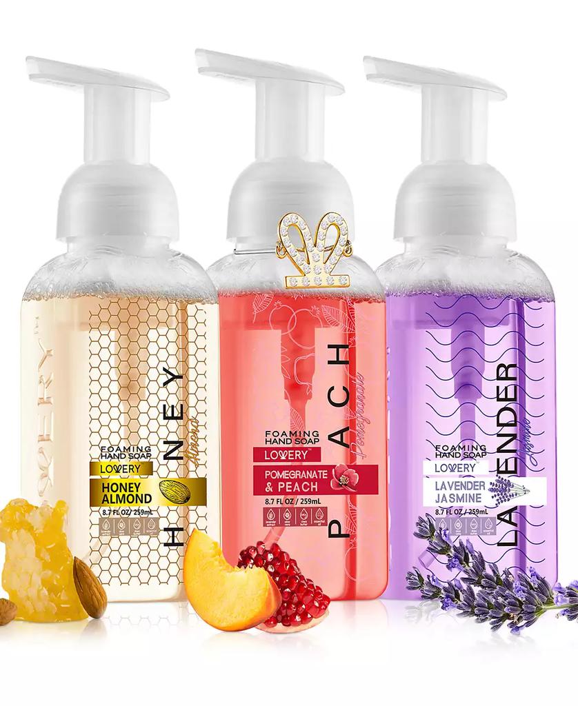 Lovery Hand Foaming Soap in Honey Almond, Pomegranate Peach, Lavender Jasmin Moisturizing Hand Soap With Flawless Crystal Heart Bracelet - Hand Wash Set, 4 Piece