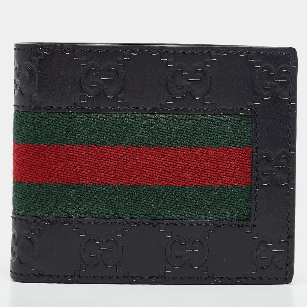 Gucci Gucci Black Guccissima Leather Web Bifold Wallet