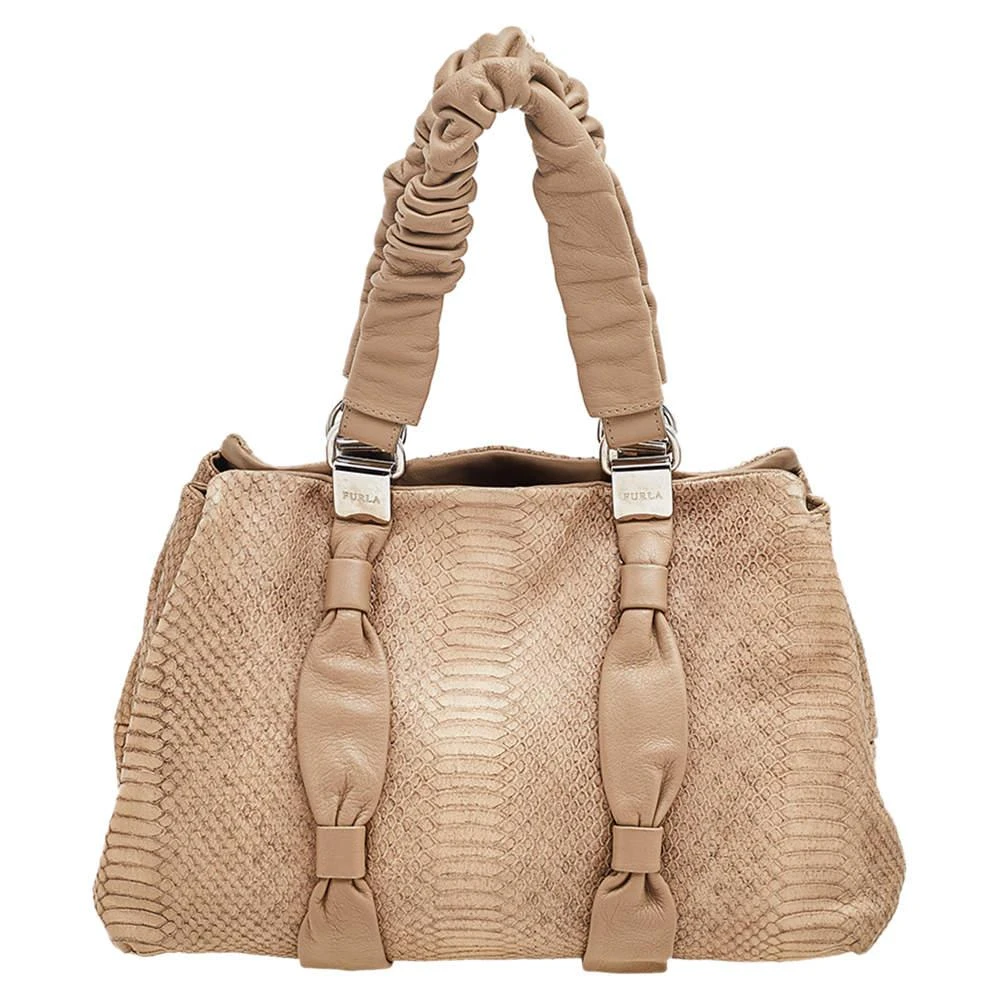 Furla Furla Beige Python Embossed Leather Shoulder Bag 1