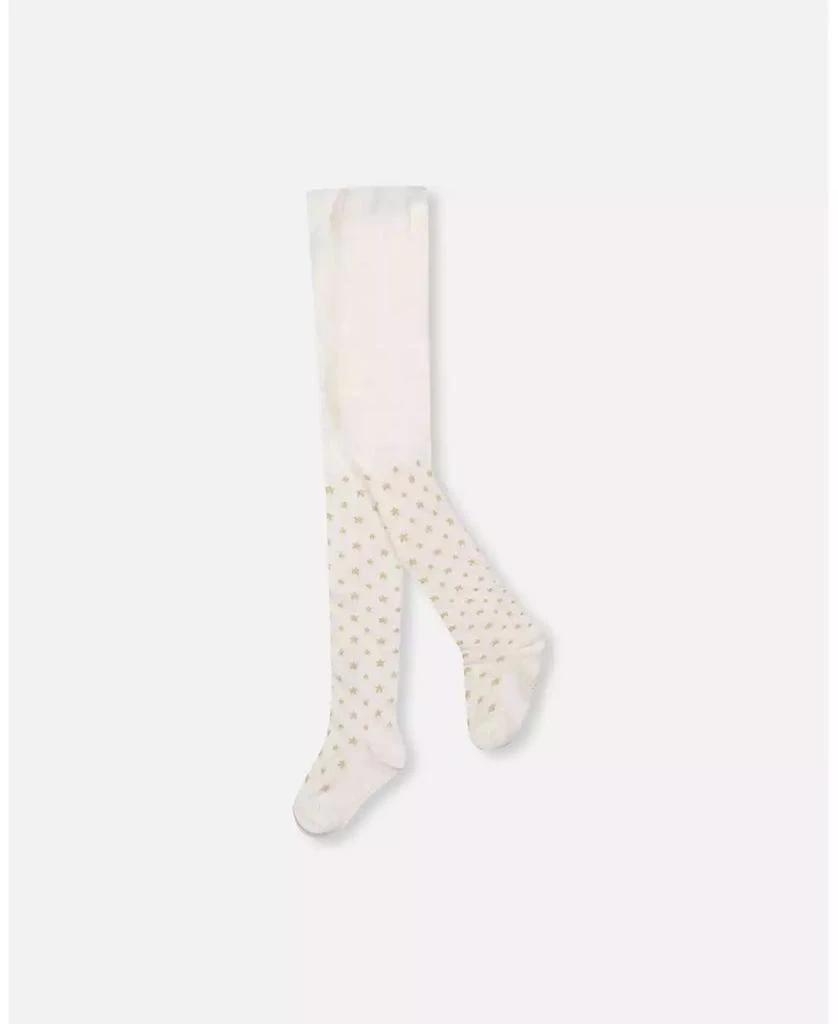Deux par Deux Baby Girl Knit Tights Off-White with Golden Star Pattern - Baby
